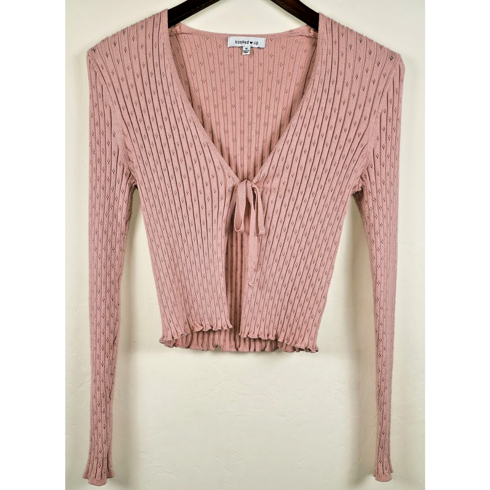 Blush Pink Barbiecore Cottagcore Front Tie Knit Cardigan Preppy 90s Y2K Sz Med